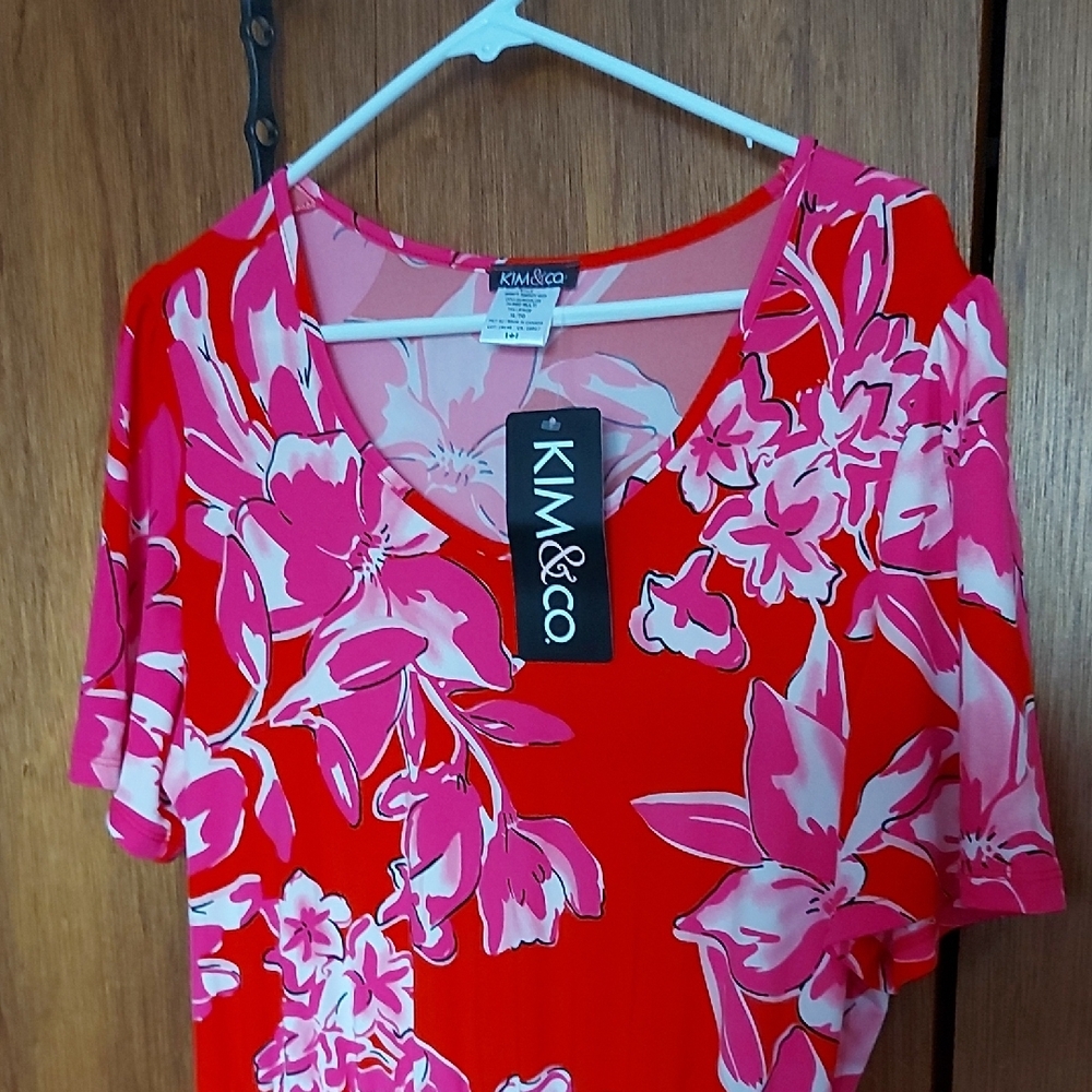NWT Kim & Co. Women's Red Floral Dress XL
